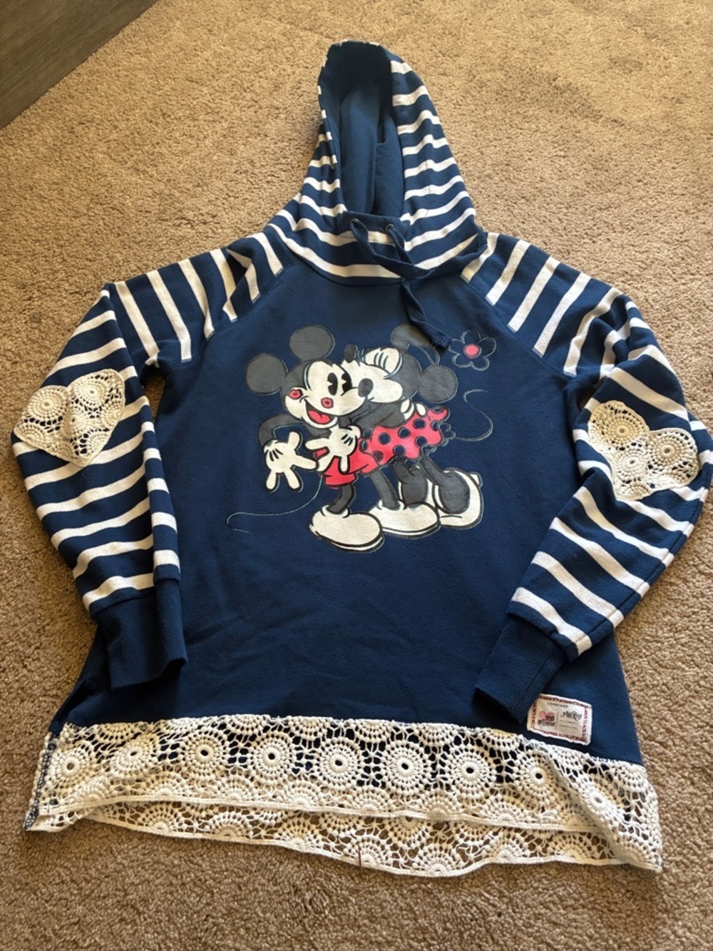Disney x Love Tribe Mickey & Minnie Lace Hoodie - Navy Stripe - Women’s -S